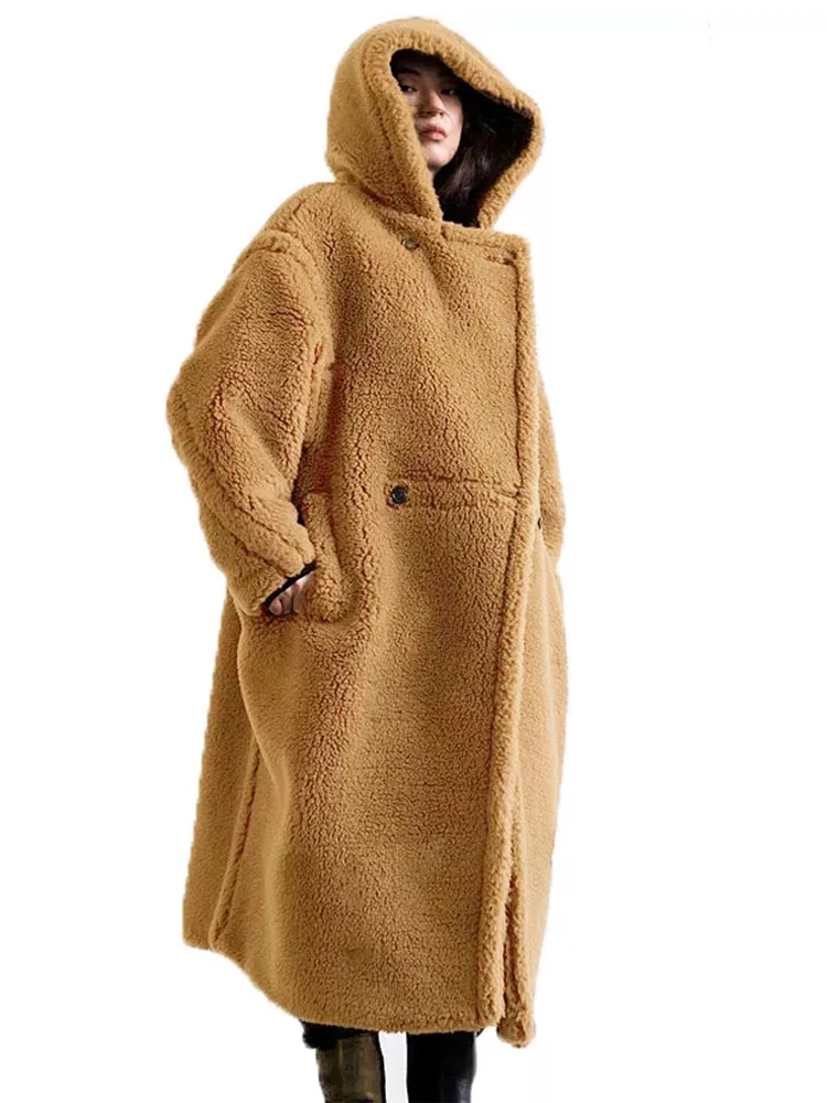 Teddy Bear Coat Winter Clothes For Women Plus Velvet Faux Fur Wool Coat Hooded Long Parkas Female Warm Oversized Jacket Fur Coat