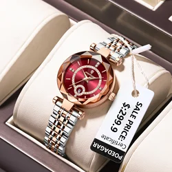 Reloj POEDAGAR de lujo para mujer, reloj de cuarzo con diamantes de alta calidad para mujer, relojes de acero inoxidable con fecha resistente al agua para mujer, reloj + caja