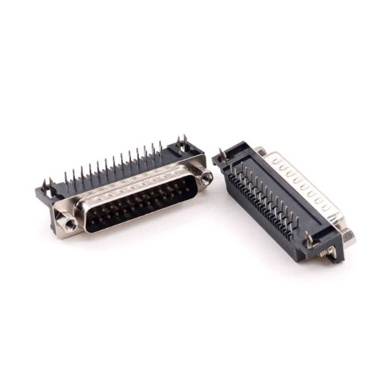 2 قطعة DB25 أنثى ذكر PCB جبل D-Sub 25 دبوس PCB موصل RS232 موصل 90 درجة عازمة إبرة DR25 جديد حار