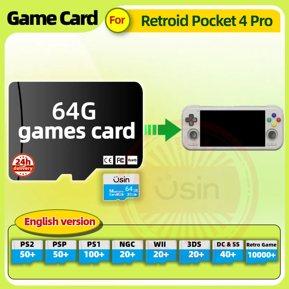 Memory Game Card For Retroid Pocket 4 Pro RP4 English version Retro PS2 PSP Games Android Gaming portable Console SD Cards 64G