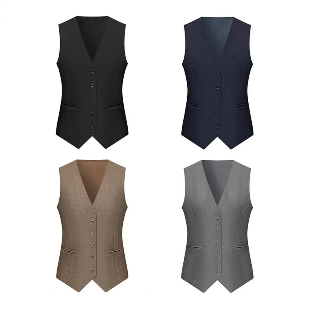 Gilet da abito da matrimonio in tinta unita da uomo, abito da sposo dello sposo, gilet slim fit monopetto nero, business casual, M-4XL