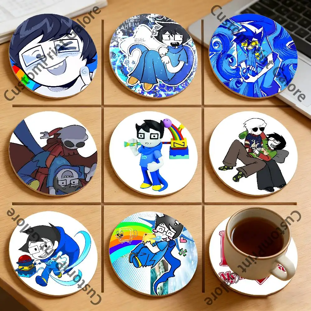 

H-Homestuck Natural Pine Wood Round Coasters Non-Slip Heat-Resistant Cup Mats for Coffee Drinks