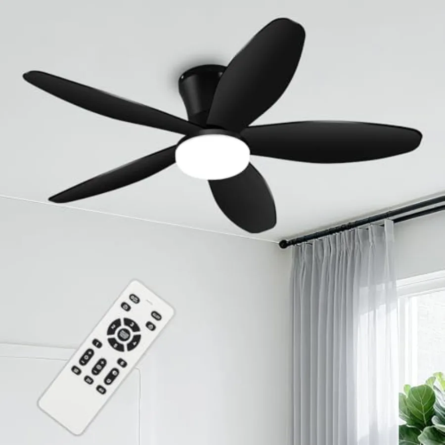 Ceiling Fans with Lights - 42 Inch Low Profile Flush Ceiling Fan with Light and Remote Control, Flush Mount, 6-Speed, 3CCT, Noi