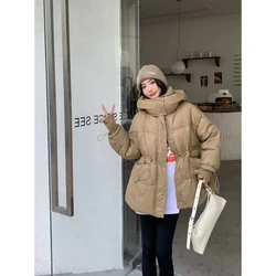 Women's White Duck Down Hooded Jacket, Thick Coat, Loose, Casual, Fashion, Fall, Winter, New