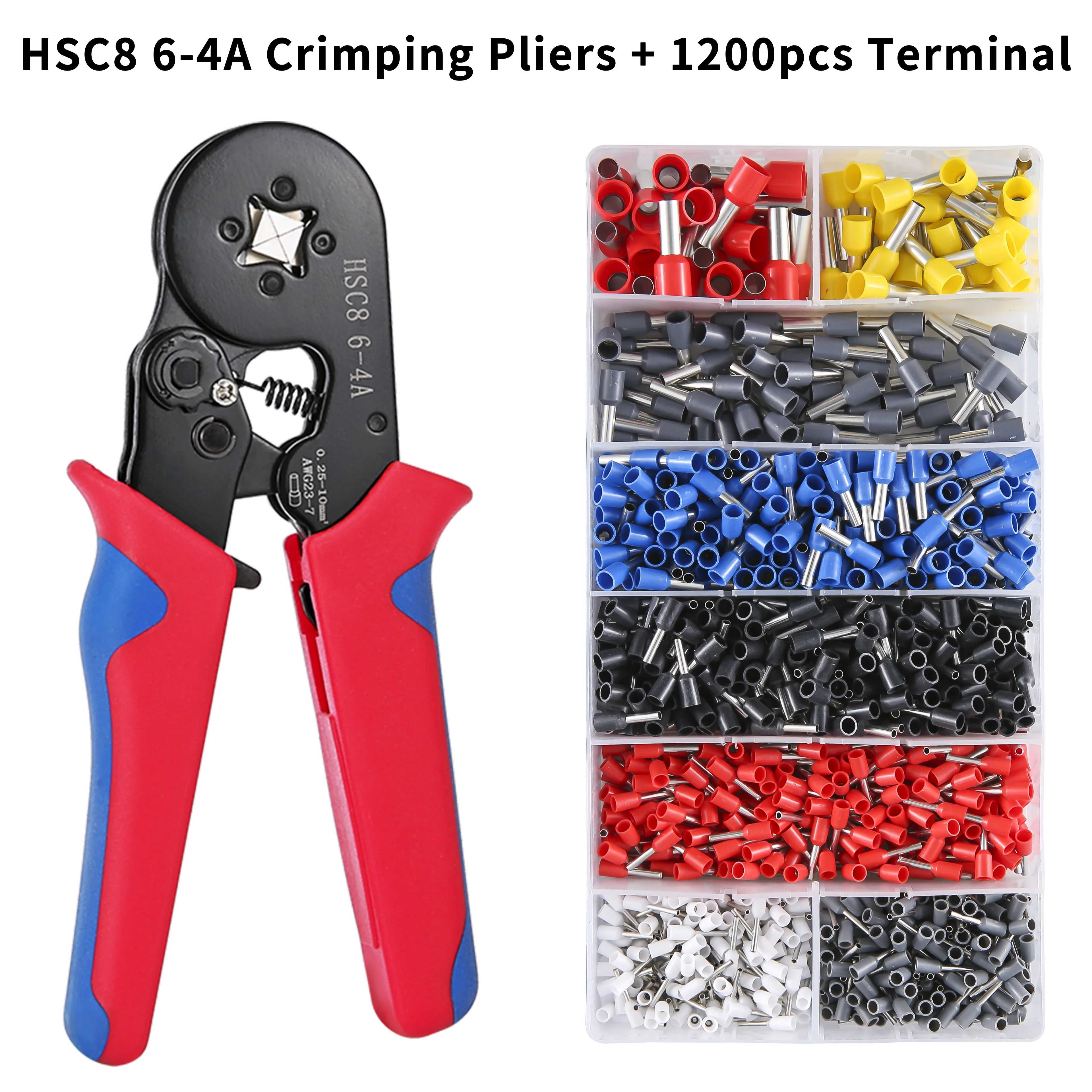 HSC8 6-4A Crimping Pliers Tubular Terminal Crimper Wire Mini Crimper Tools Household Electrical Kit With B