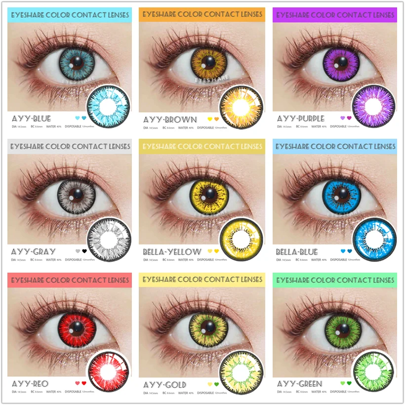 EYESHARE Cosplay Color Contacts Lenses for Eyes 2pcs Blue Green Colored Lenses Lens Yearly Beauty Pupils Makeup EyeContact Lens