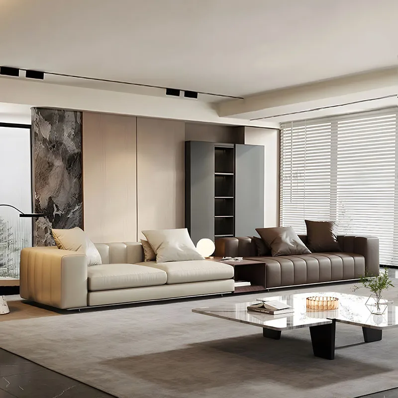 Italian minimalist piano key sofa designer villa size apartment first layer cowhide corner modern leather combination