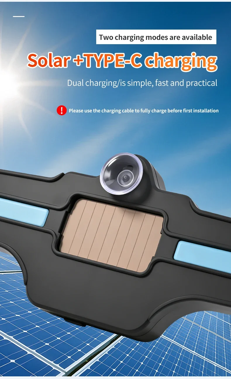 Solarbetriebene LED-Warnleuchte für Autos mit Saugnapfbefestigung, ohne Verkabelung, für die Heckscheibe, Stroboskop-Blitzlicht, Sicherheits- und Dekorationslampe. – Detail 7