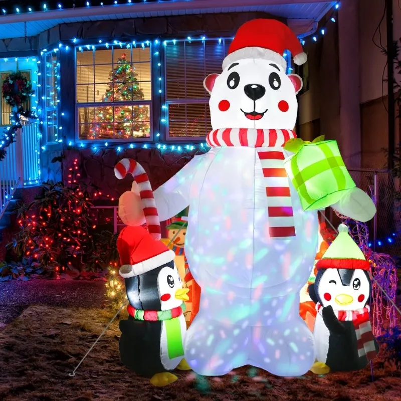 Xmas Party 6 ft Led Airblown Animated Penguin Polar Bear Blow Ups Yard Decoration Christmas Inflatable