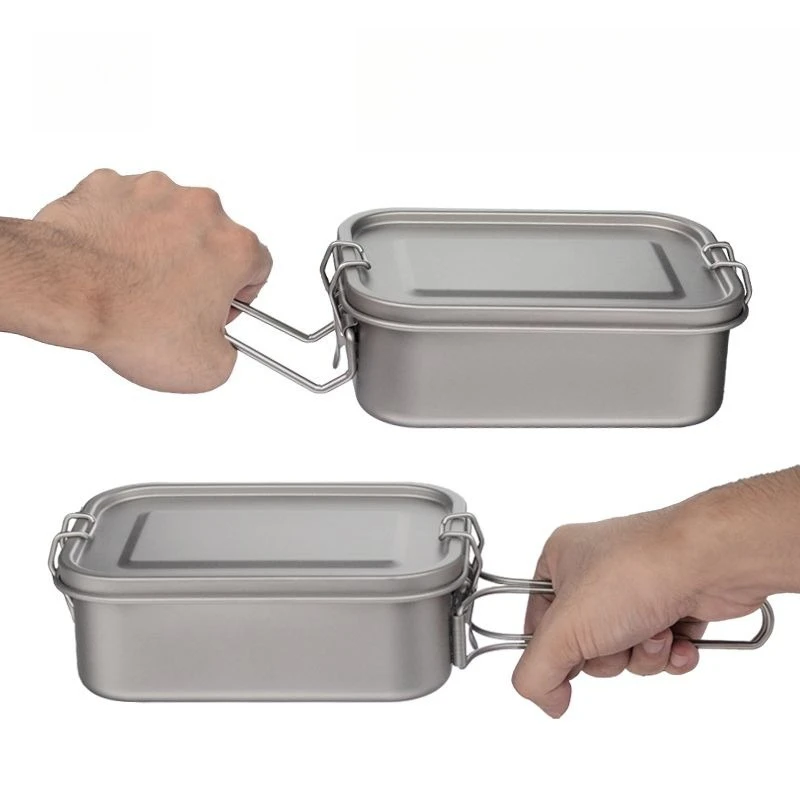 Outdoor pure titanium lunch box portable tableware, bento box picnic heating stewed rice camping equipment lunch box