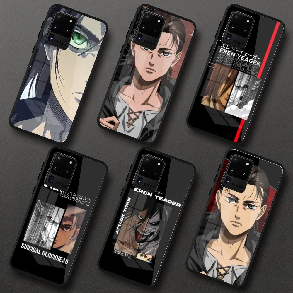 AOT Eren Jaeger Mobile Phone Case for Samung S23 S22 S21 Pro Ultra A13 A33 A53 NOTE 20 PC Glass Phone Cover Funda