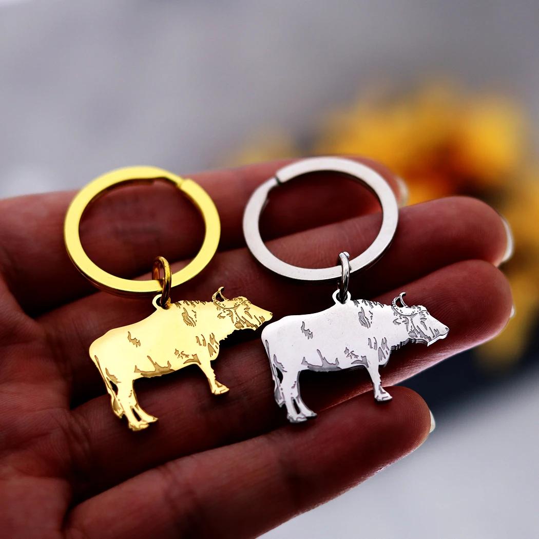 Majestic Bovine Water Buffalo Ornament Animal Pendant Key Chain Key Ring Men Women Hip Hop Punk Key Chain Key Ring