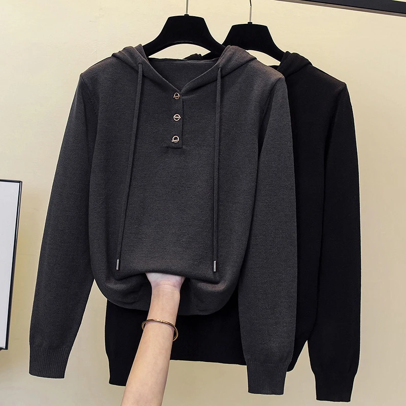 

2023 spring new women's personalized hooded sweater top fat mm loose knit sweater