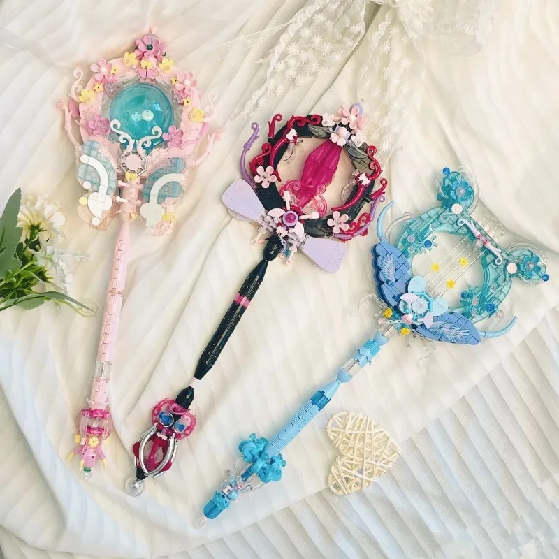 마술 지팡이 조립 된 빌딩 블록 Kawaii 꿈 장난감 모델 데스크탑 장식품 DIY 빌딩 블록 소녀 휴일 선물