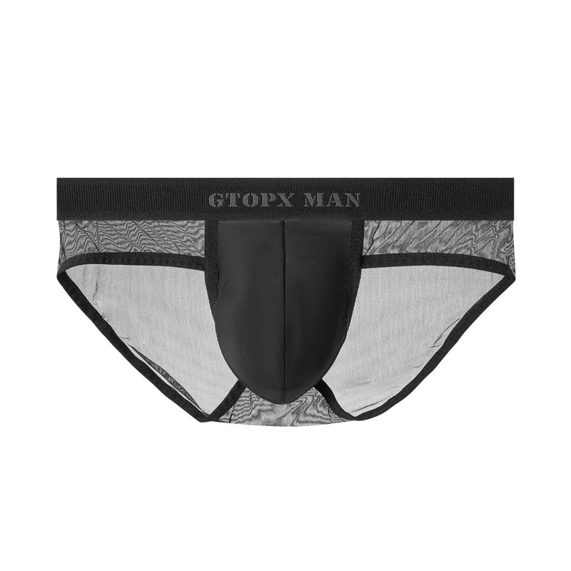 Mesh Sheer Bulge Briefs for Men Sexy U Convex Pouch Underwear Ice Silk Translucent Quick Dry Single Layer Pouch Sports Underpant