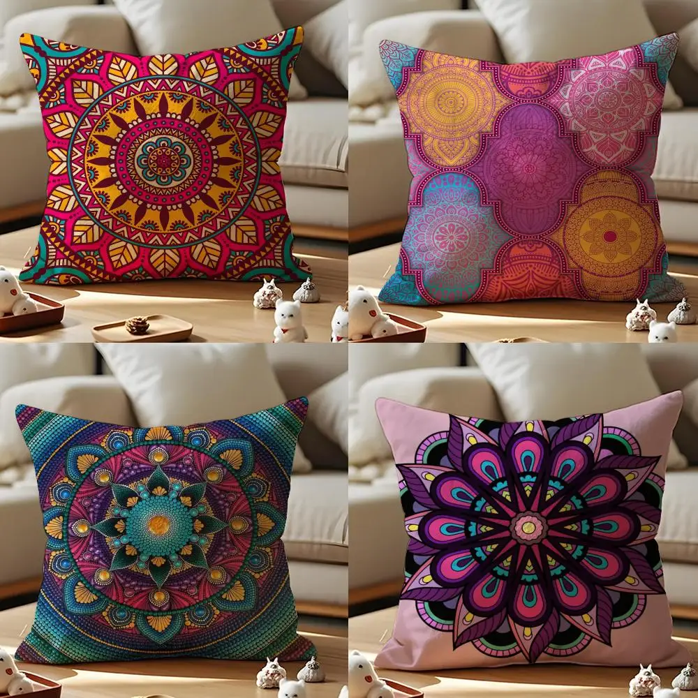 Mandala Style Decorative Pillow Case Anti-dustmite Pillowcase Invisible Zipper Silky Short Plush Sofa Cushion Cover