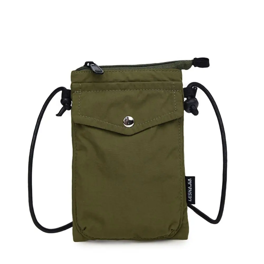 

Leather Straps Nylon Phone Bag Solid Color Japanese Style Square Phone Purse Adjustable Straps Zipper Small Cloth Crossbody Bag