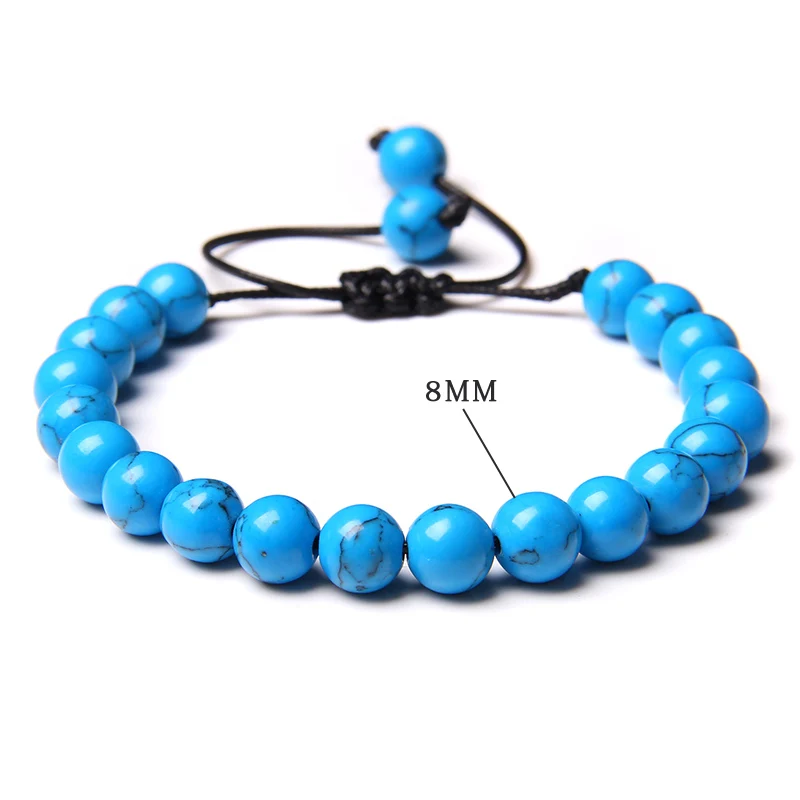 Blue Stone Bracelet 8MM Amazonite Lapis Lazuli Stone Bead Braid Woven Rope Bracelet Mediation Yoga Jewelry Gift For Women Men