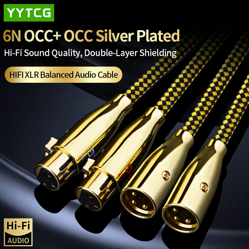 YYTCG 3 Pin XLR Balanced Cable 6N OCC Silver Plated 24K Gold Plated Male to Female for Microphone Mixer Studio Amplifier