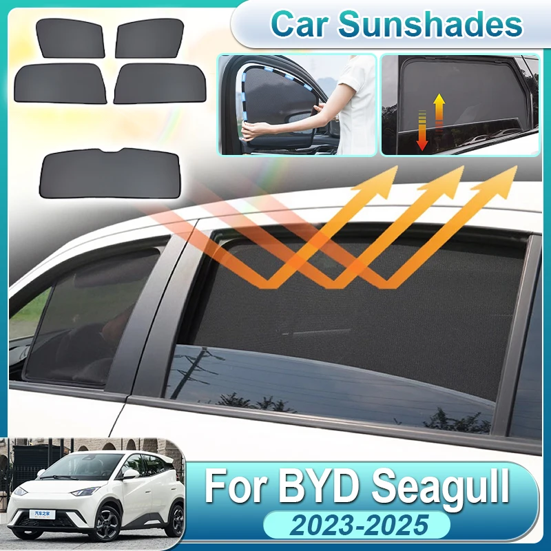 

Для BYD Seagull 2023 2024 2025: Солнцезащитные шторки Dolphin Surf с защитой от УФ-лучей для переднего и заднего стекол автомобиля, аксессуары для авто