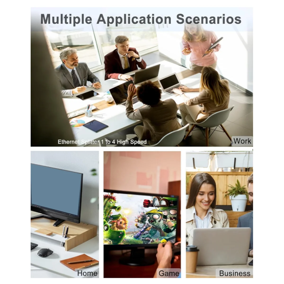 Switch Ethernet Gigabit com Cabo de Alimentação USB, Divisor Ethernet 1000Mbps, 1 a 4 de Saída, para Cat 5, 5E, 6, 7, 8, 5 Portas