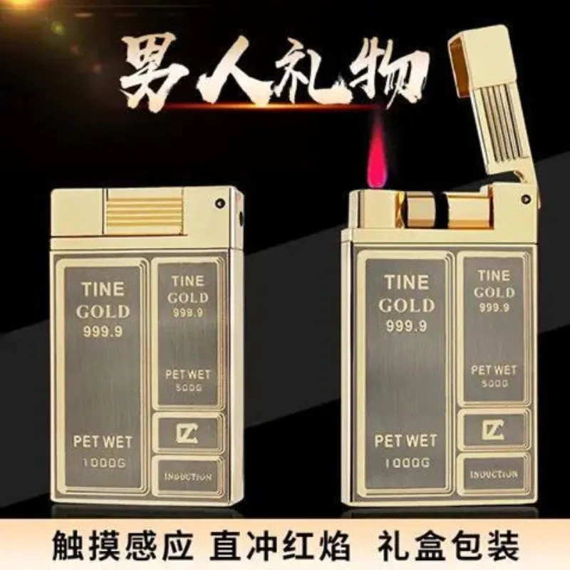 

BRICS touch-sensitive gas lighter creative ultra-thin metal windproof straight punch men's personalized trend cigarette lighter