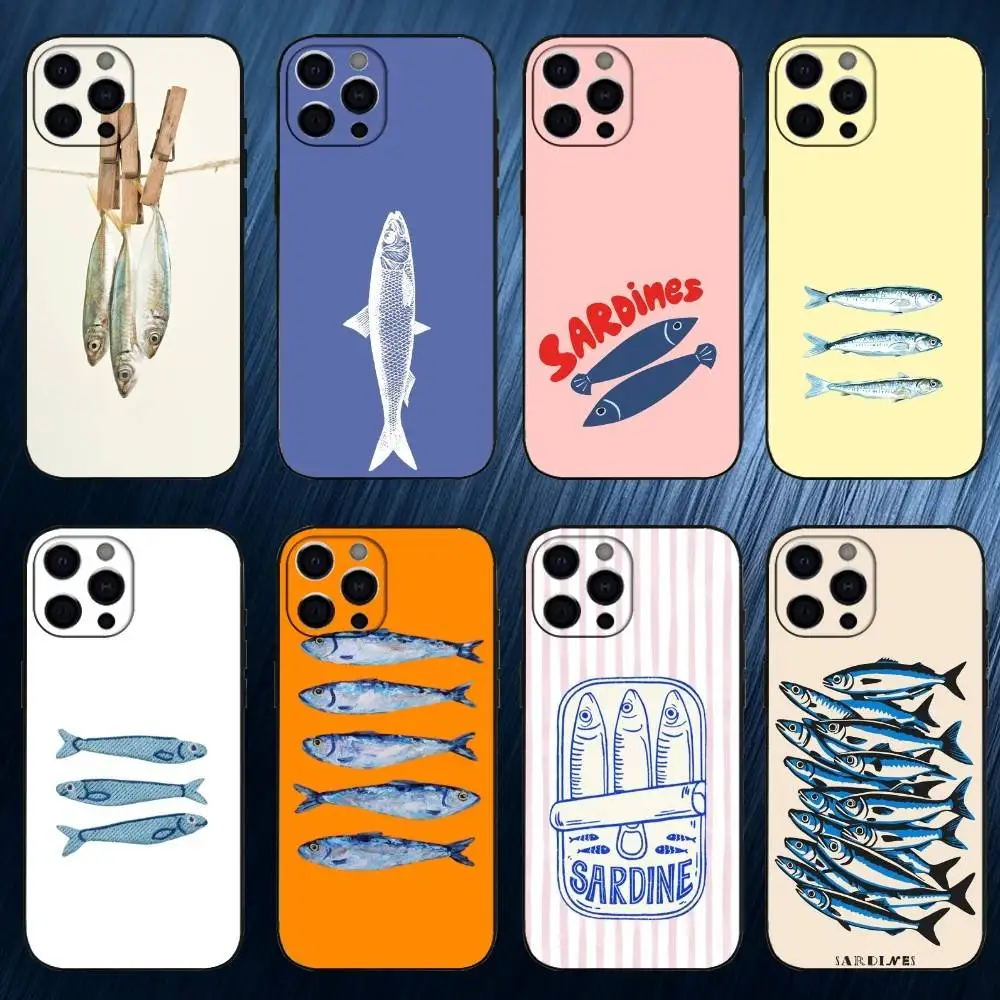 

S-Sardine Phone Case For iPhone 17,16,15,14,13,12,11 Plus,Pro Max, Black Silicone Cover