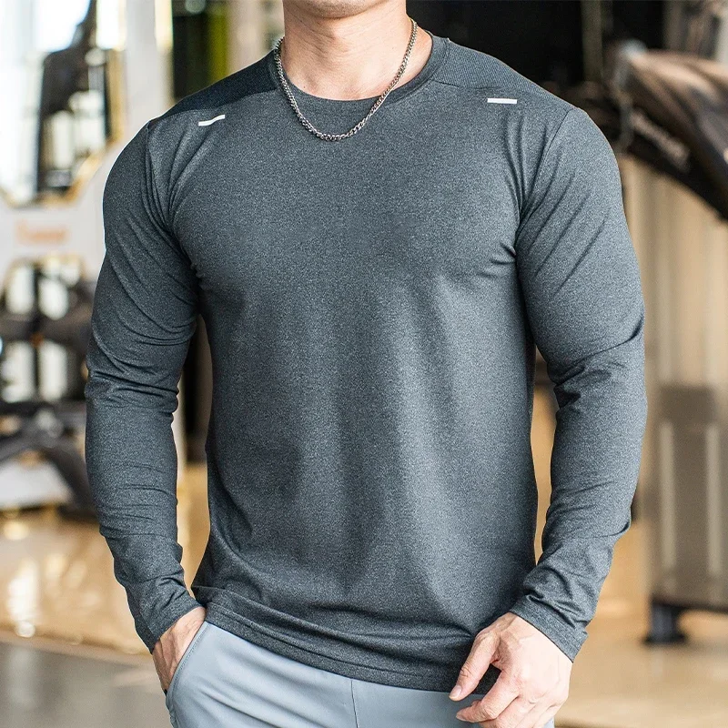 Men's Bodybuilding Sportswear Sports Fitness Long Sleeve Outdoor Badminton Quick Dry Training Shirt Casual Thin Running Top