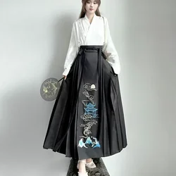 Jupe visage de cheval chinois pour femme, Hanbok féminin, haut enveloppé Hanfu, glaSkirt imbibé, moderne, 03/Wear