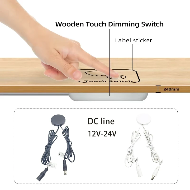 

Wooden Touch Dimmer Switch 12V-24V DC, Easy Install for Cabinet & Furniture Lighting - Waterproof & Sleek Design