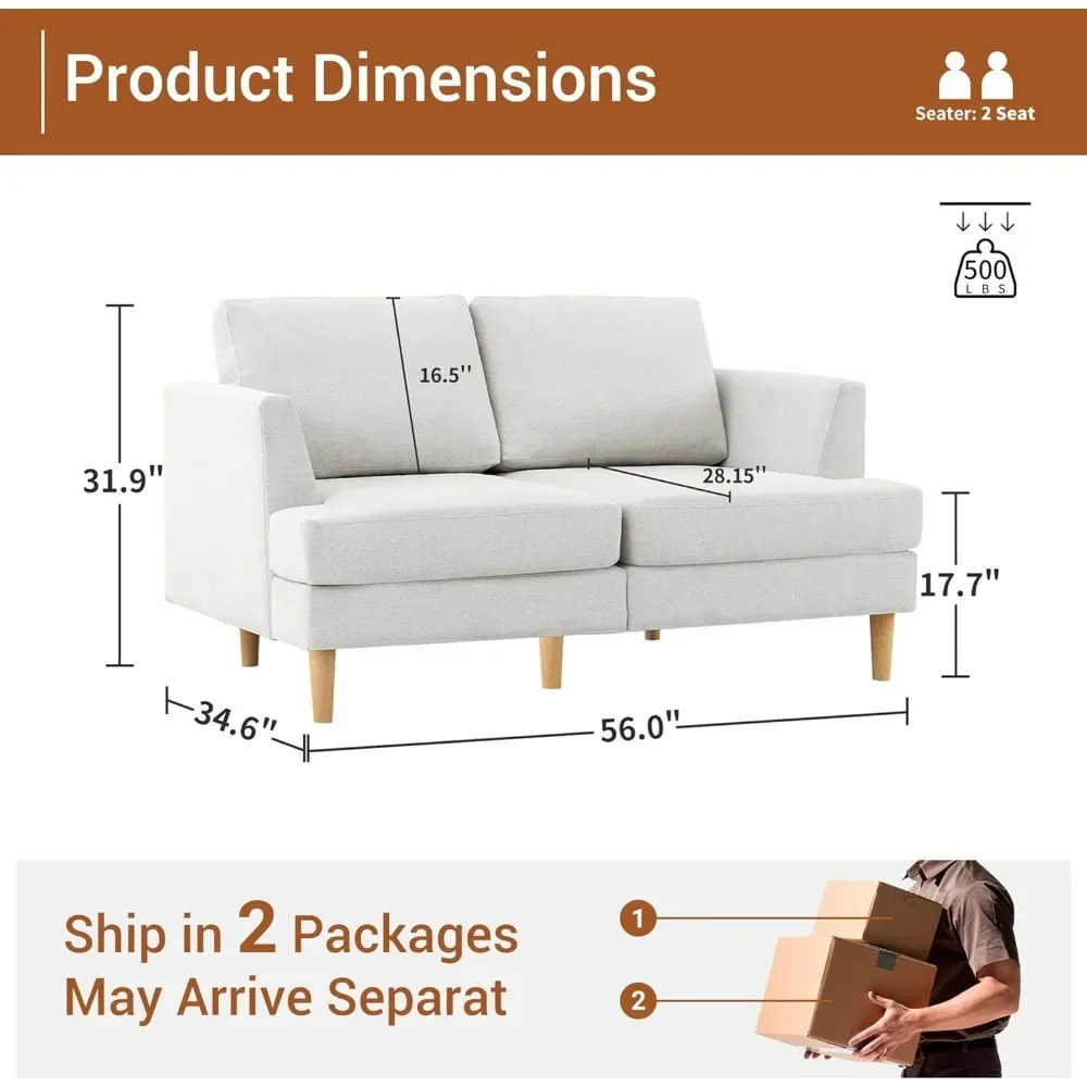 Sofá estofado de 2 lugares, sofá de dois lugares para espaços pequenos, adequado para quartos, salas de estar, apartamentos