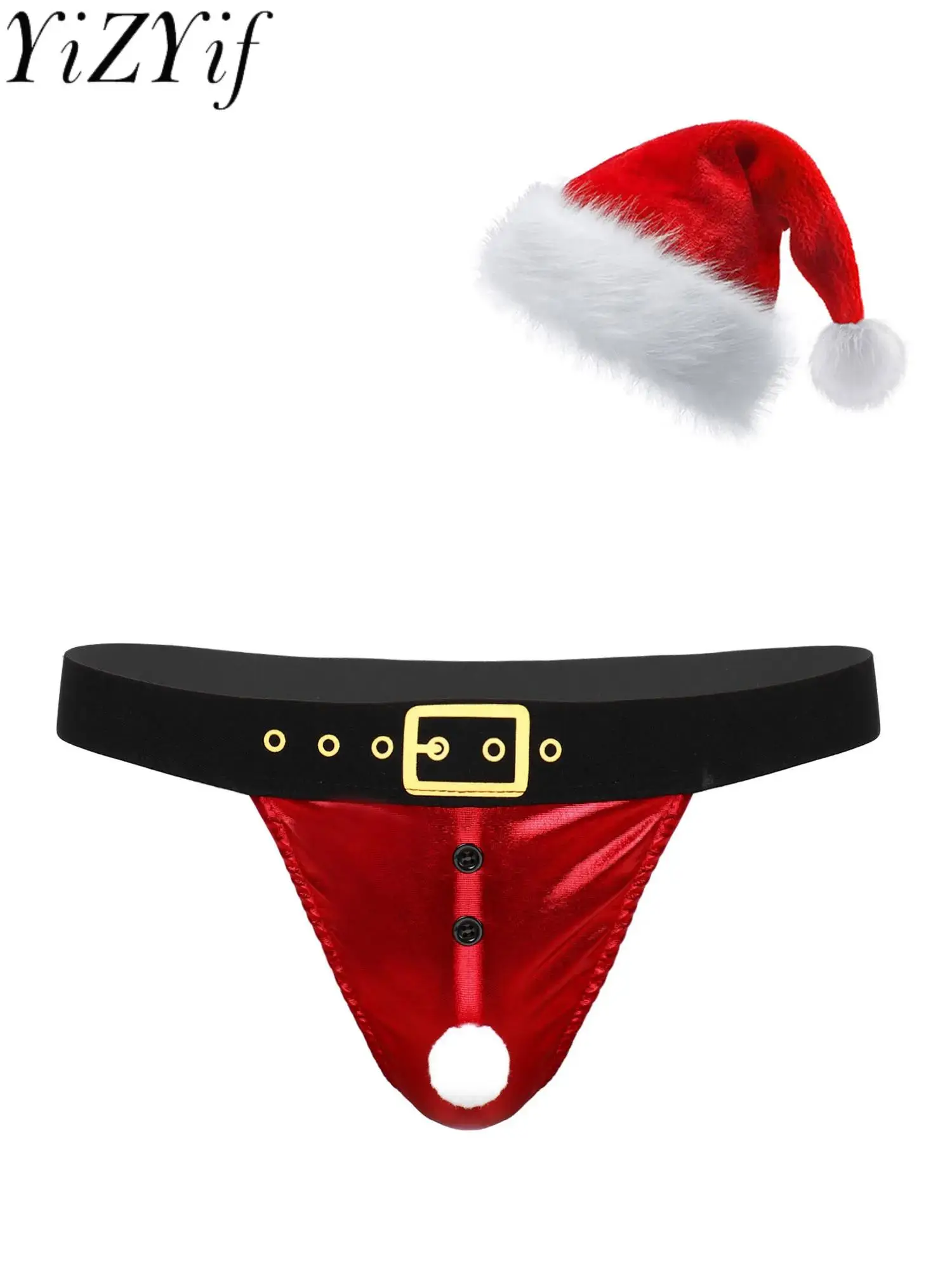 Men's Christmas Holiday Santa Claus Boxer Briefs with Hat Velvet Novelty Elk Shorts Trunks Novelty Underwear Christmas Gag Gift