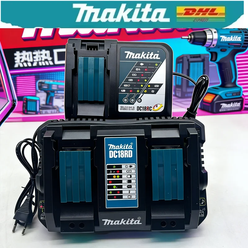 

Hot Sale 100% Original Makita 18V DC18RC Dual Ports Charger 3A Fast Charging for BL1415 BL1850 BL1840 14.4V-18V Li-ion Battery