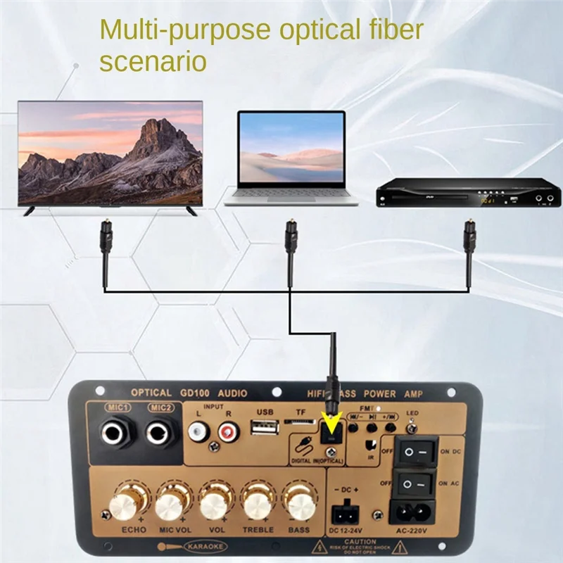 M16KGD100 Bluetooth Amplifier Board with Optical Audio Input HiFi Karaoke Amplifier Home/Car Amplifier Board(US Plug)