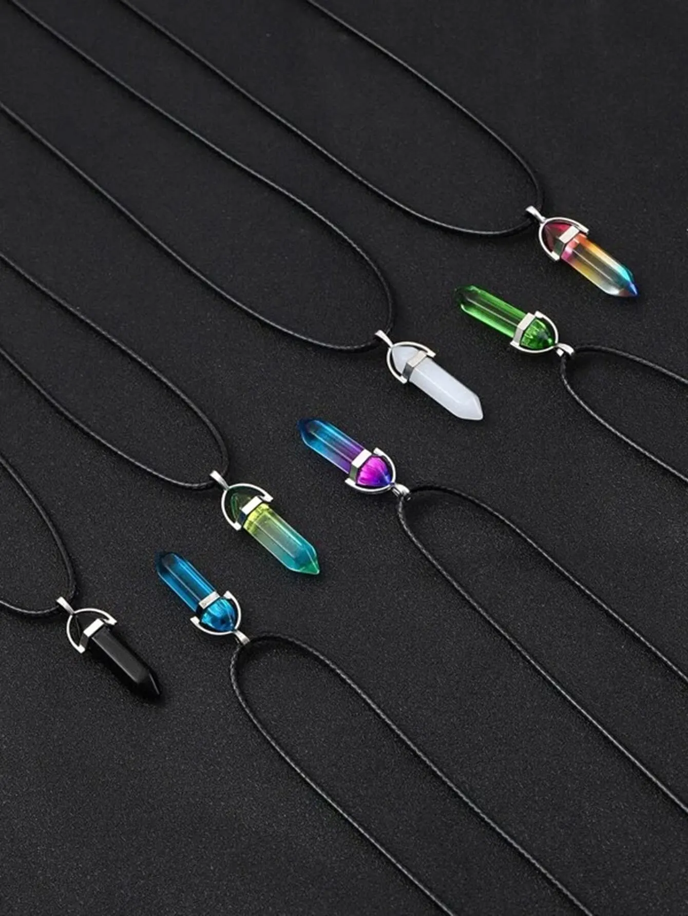 7PCS/A Set of Fashion Simple Crystal Hexagonal Column Necklaces, Healing Crystals, Women's Necklaces, and Men's Necklace image 3