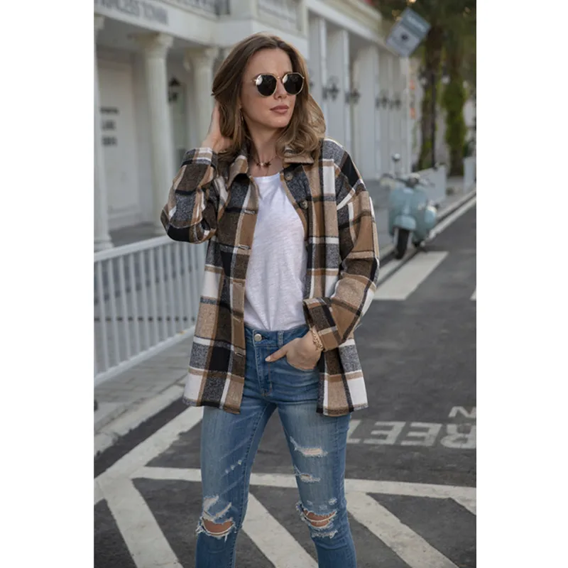 

Spring Plaid Shirt Women Oversized Checkered Vintage Shirt Loose Casual Blouse Female Long Sleeve Button Tops Chaqueta Mujer