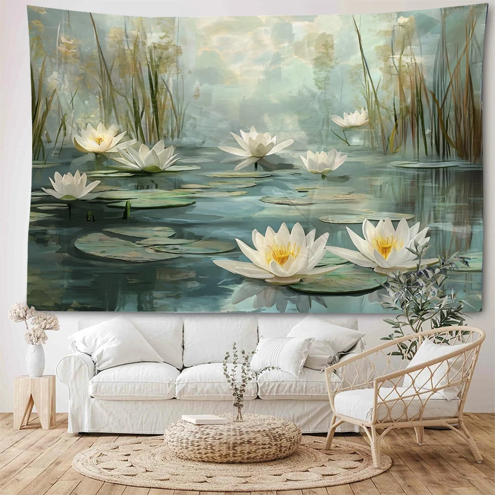 

Beautiful lotus pond, lotus flowers, lotus leaves, painting, landscape decoration, tapestry, home decoration