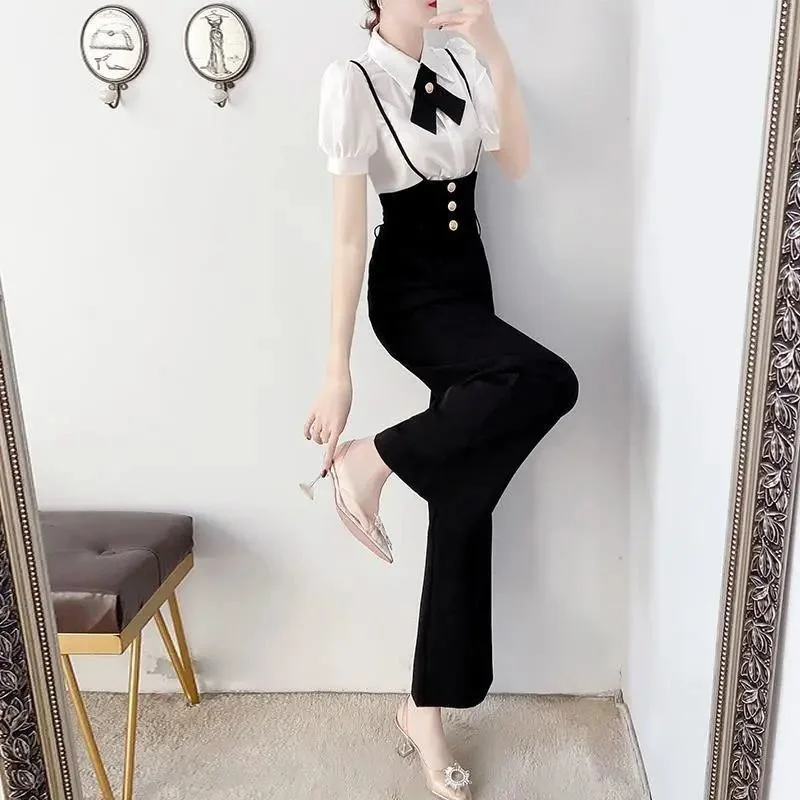 

European High-end Short Sleeve Shirt with Wide Suit Women's Summer Thin Fashion Pants Blusas Clothes for Women Shirts Blouse