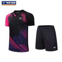 Victor Men's and Women's Badminton Clothing Outdoor Sports Running Campus Leisure Quick drying Short sleeved T-shirt Shorts Set