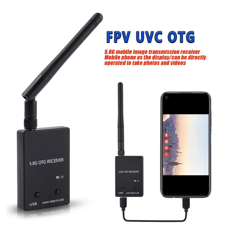 Receptor de canal completo UVC OTG para telefone Android, 150CH, áudio FPV, transmissor, peças RC Drone, Tablet, UVC, 5.8G