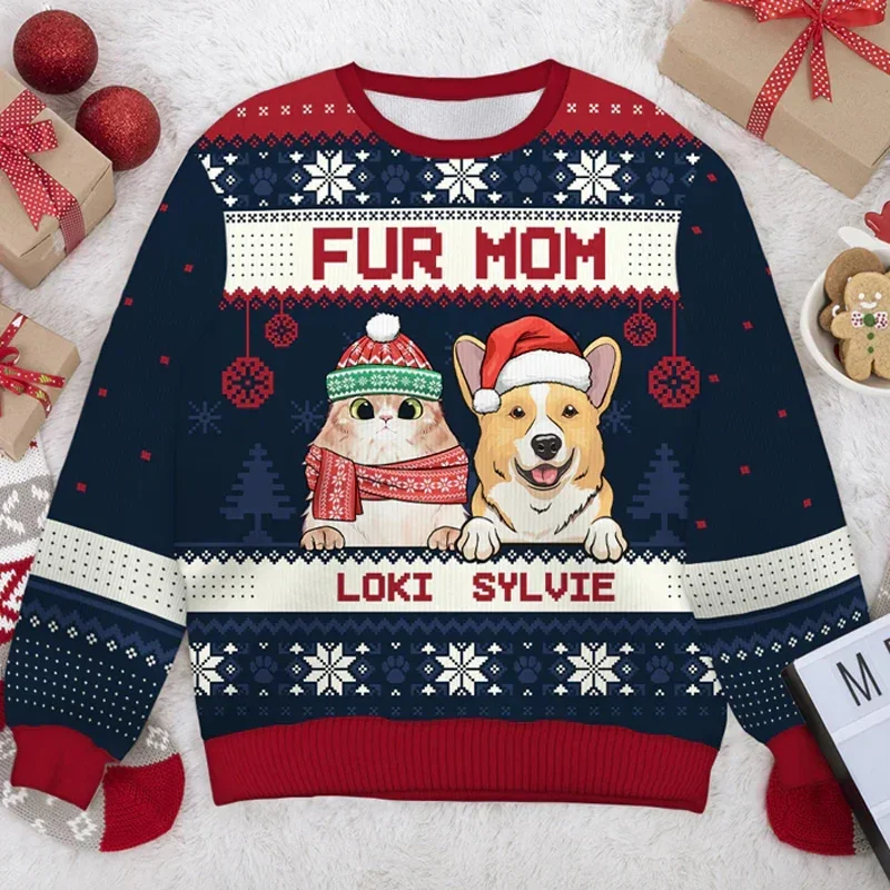 New Autumn Winter Ugly Christmas Pullover Funny 3D Cat Dog Printed Sweatshirt Fashion Unisex Long-sleeved Party Tops