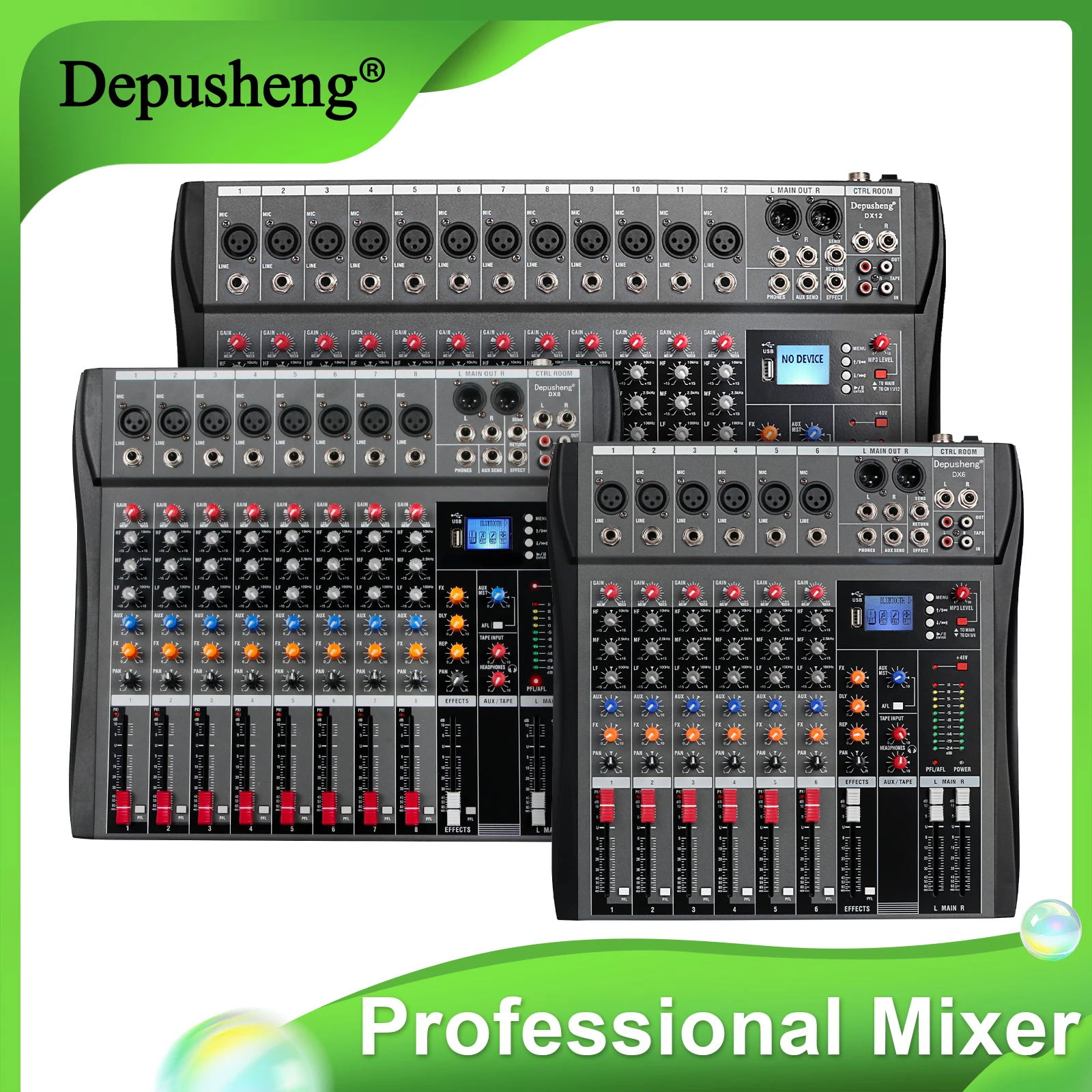 6/8/12/16-Kanal Depusheng Audio-Mischpult Professionelles Soundboard DJ-Mischkonsole System-Schnittstelle USB MP3-Eingang Bluetooth 48V