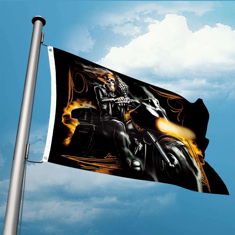 The Evil Darkness Skull With Smoking Middle Finger Flag Motorcycle Biker 3ft x 5ft Polyester Banner Flying 150* 90cm Custom