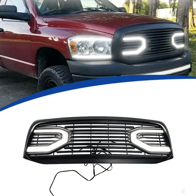 FOR 2006-2008 Dodge Ram 1500, ABS Martin Style LED Illuminated Grille, Aftermarket Direct Fit Replacement, Plug & Play Upgrade