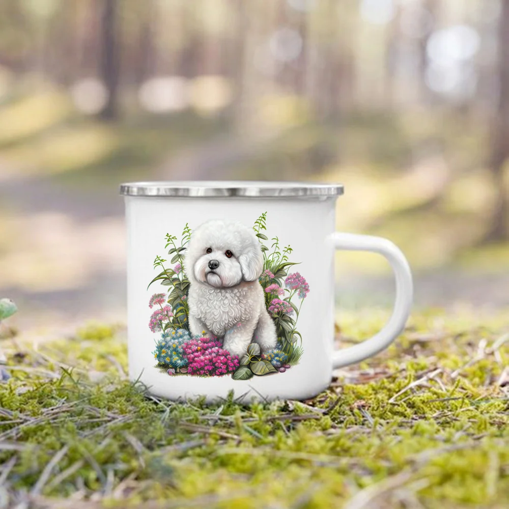 NONE Dackel Bulldogge Grenze kollision olden Retriever gedruckt Emaille Tasse kreative Kaffeetasse Camping Griff Tasse Geschenke für Hunde liebhaber 8