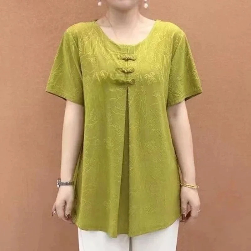 Middle-aged T-Shirts Elderly Women's Summer Short-sleeved T-shirt Loose Base Top