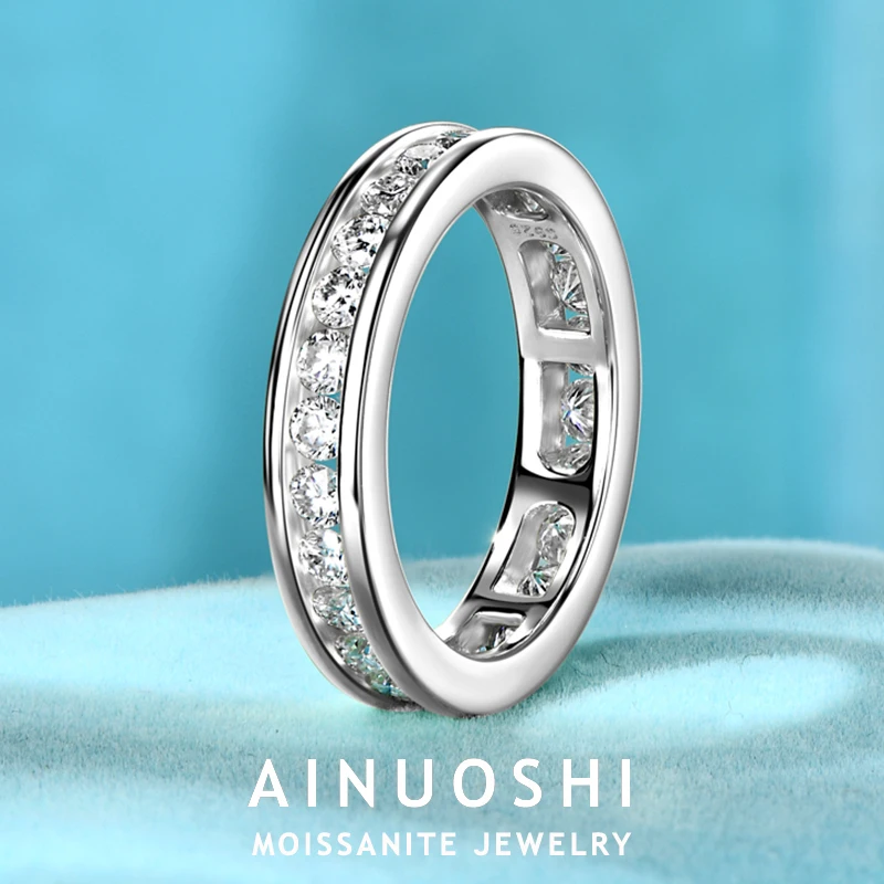 AINUOSHI Exquisite 2.5mm Moissanite Eternity Rings Certified 925 Sterling Silver Engagement Rings for Couples Wedding Jewelry