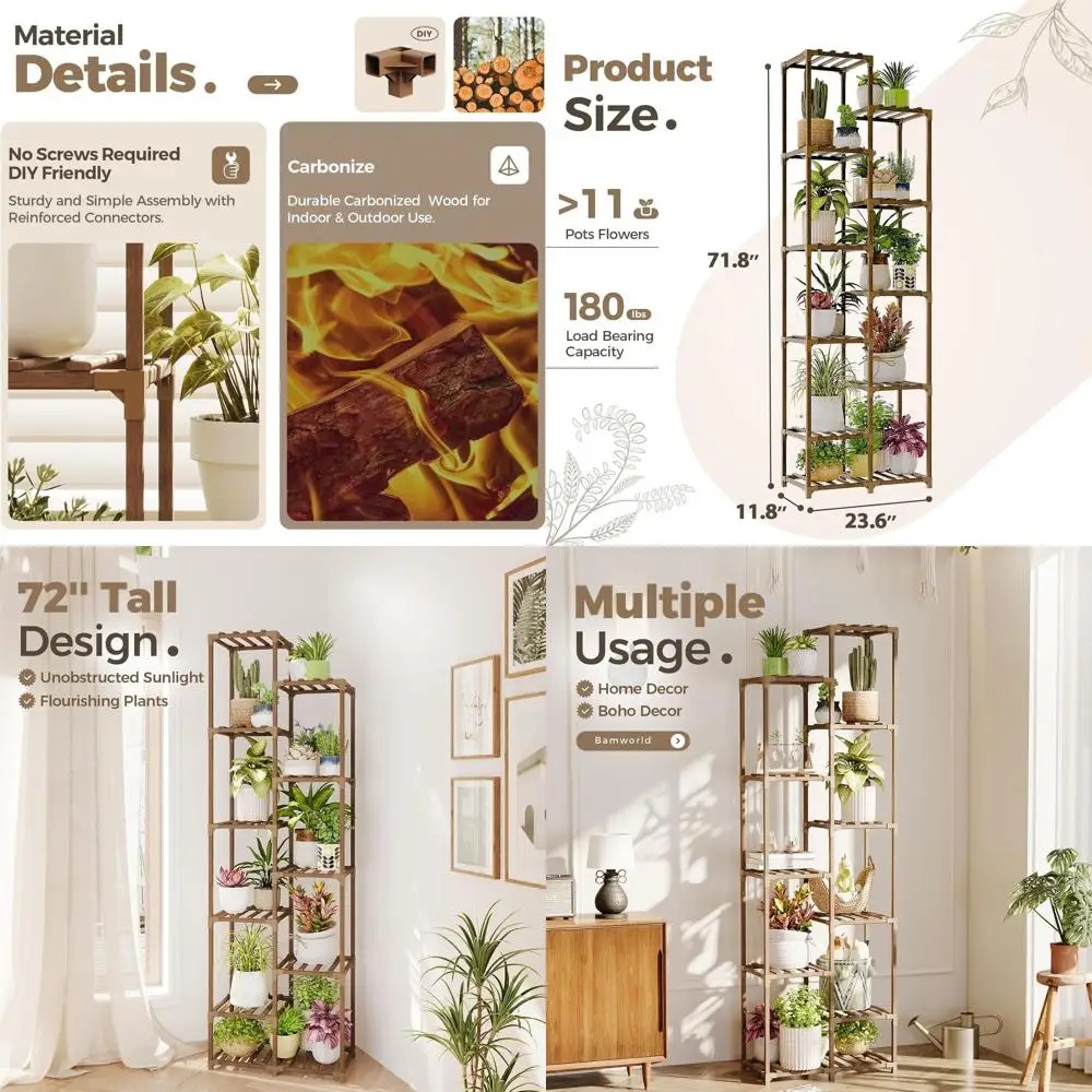 

Plant Stand Indoor Outdoor 11 Tier Tall Large Wood Plant Shel Multi Tier lower Stands Garden Shelves Wooden Plant Display Holder