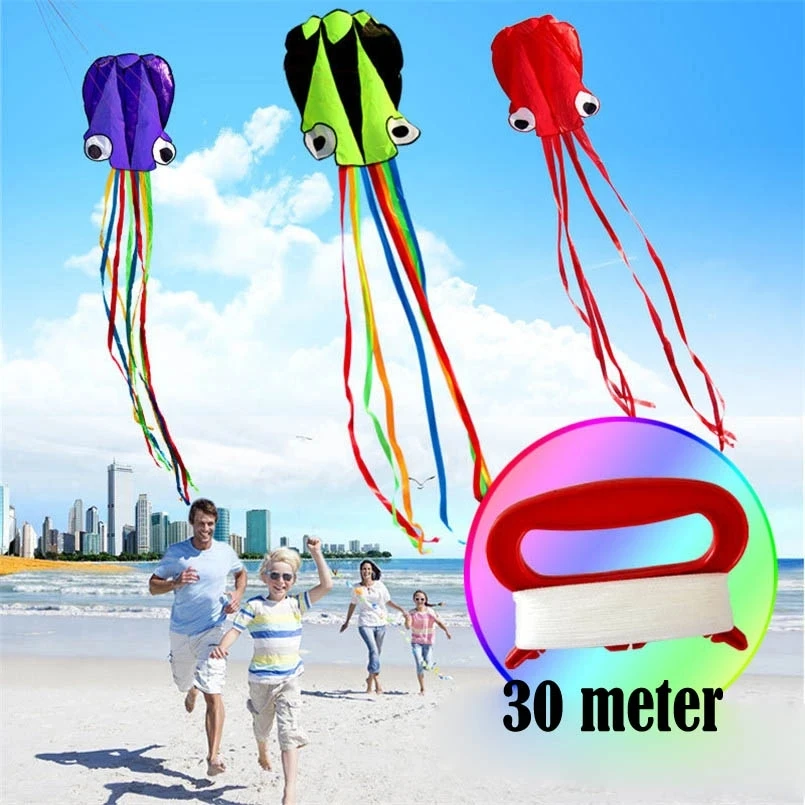 4M Large Octopus Kites With Handle Line Flying Toys Kids Outdoor Sports Summer Beach Game Walk In Sky Nylon Skeletonless Kite