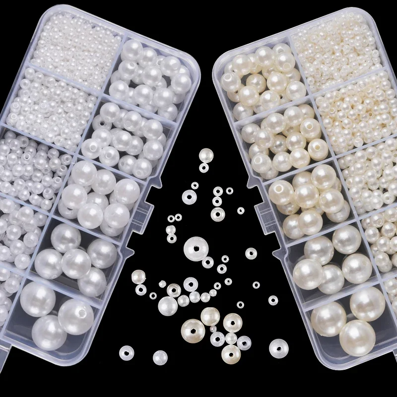 800 قطعة الاصطناعي فو اللؤلؤ الراتنج الخرز عدة حبات اللؤلؤ المستديرة فضفاض سوار اللؤلؤ مع ثقب DIY بها بنفسك الحرفية القلائد والمجوهرات